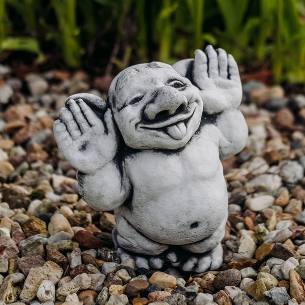 Steinguss Deko Gartenfigur Troll beide Hände
