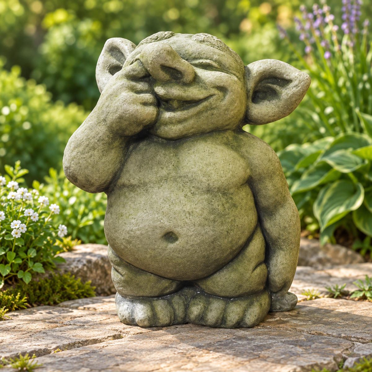 Art Decor Produktbild final 2026-09-24 | G559 | Steinguss Deko Gartenfigur Troll mit Finger in Nase