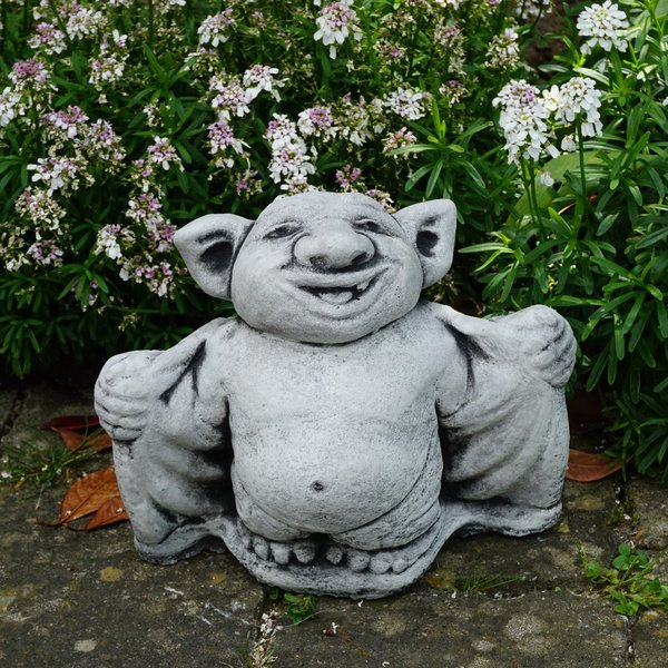 Steinguss Deko Gartenfigur Troll Striptease