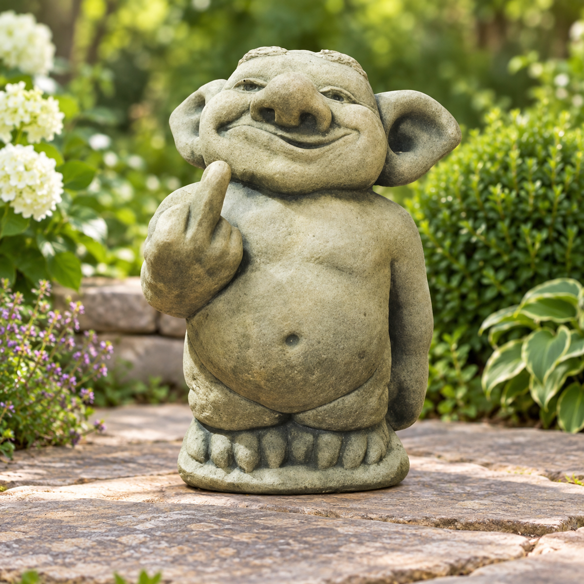 Art Decor Produktbild final 2026-09-24 | G564 | Steinguss Deko Gartenfigur Troll mit Stinkefinger
