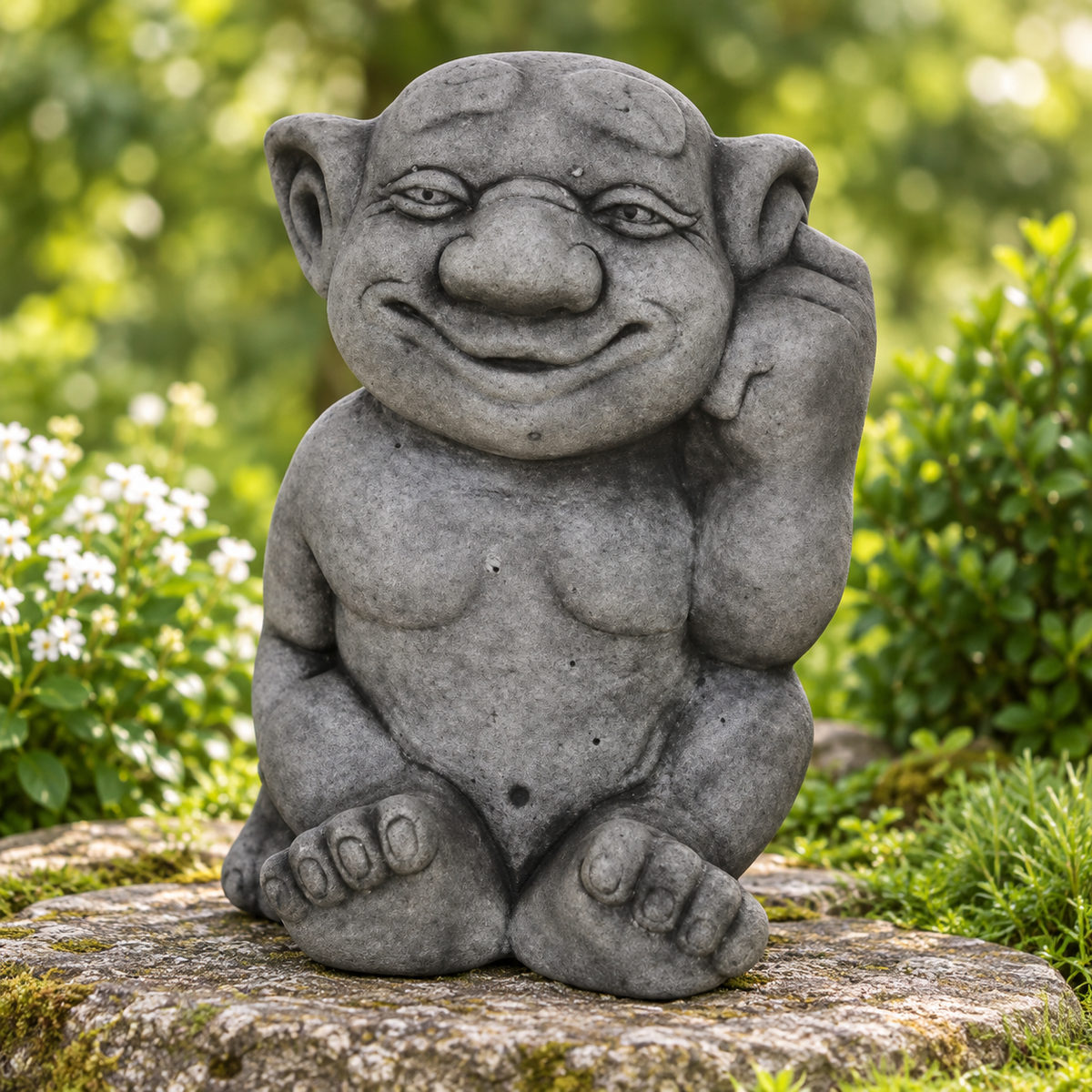 Art Decor Produktbild final 2026-09-24 | G575 | Steinguss-Gartenfigur Troll mit Finger in Ohr