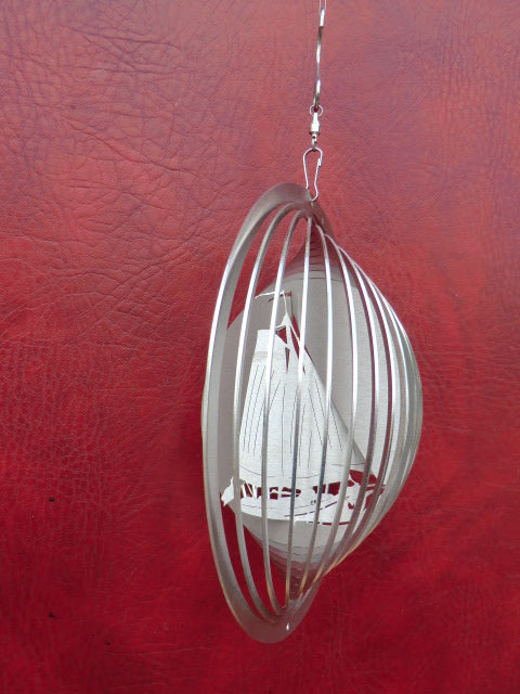 Edelstahl Windspiel Schiff 1