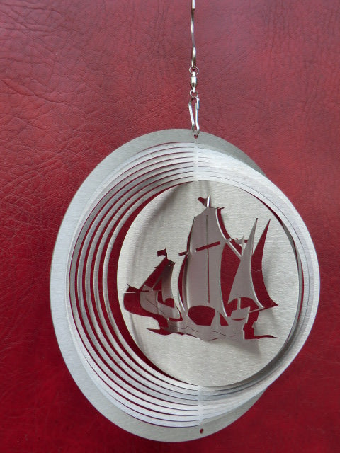 Edelstahl Windspiel Schiff 2