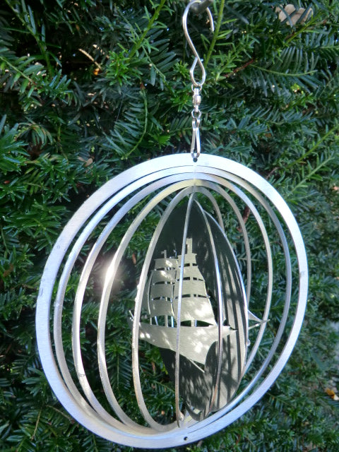 Edelstahl Windspiel Schiff 3