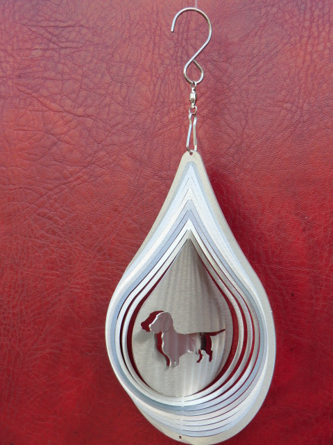 Edelstahl Windspiel Tropfen Dackel