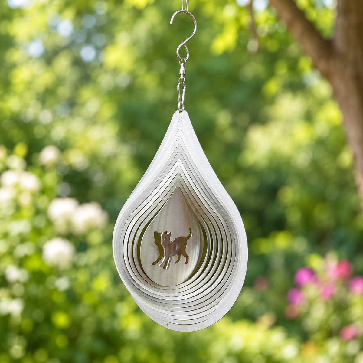 Art Decor Produktbild final 2026-09-24 | T009 | Edelstahl-Windspiel Katze laufend, 18 × 13 cm