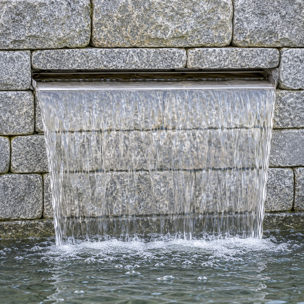Art Decor Produktbild final 2026-09-24 | WFM100351 | Wasserfall Edelstahl matt gebürstet 30 cm, mit LED-Beleuchtung