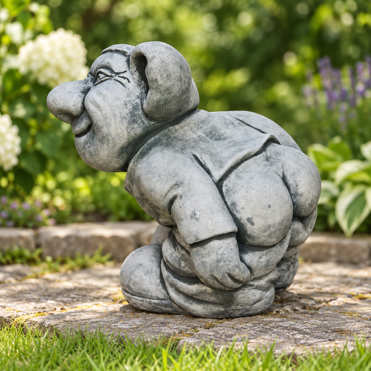 Art Decor Produktbild final 2026-09-24 | G577 | Steinguss Deko Gartenfigur Troll mit heruntergelassener Hose