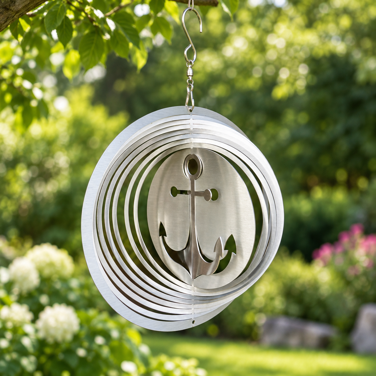 Art Decor Produktbild final 2026-09-24 | K008 | Edelstahl-Windspiel Anker, Ø 20 cm