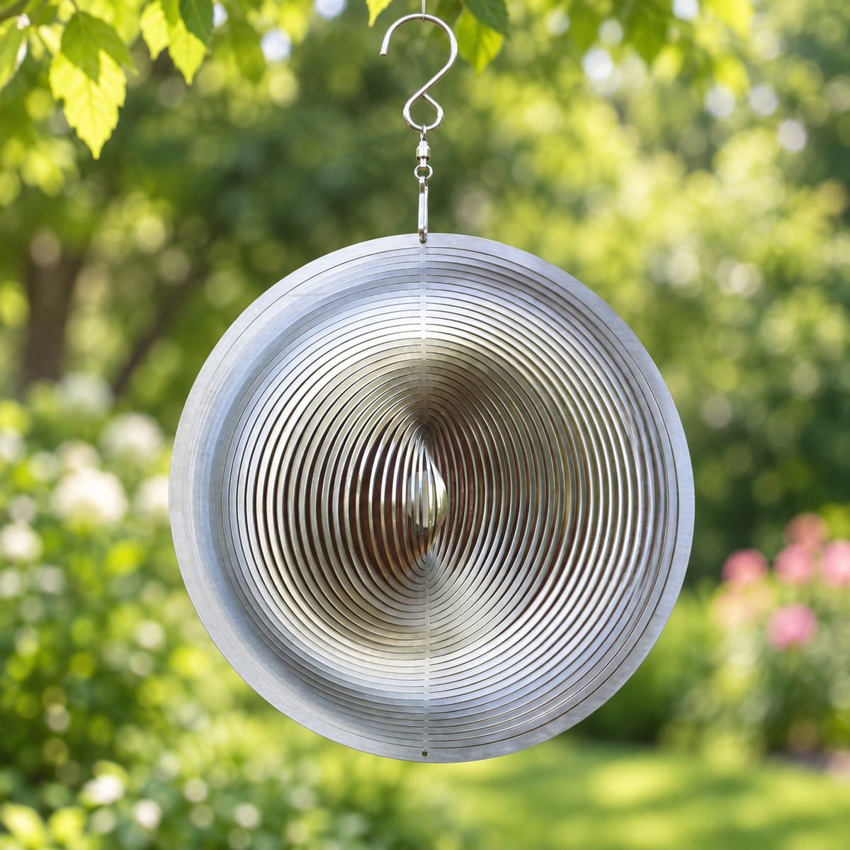 Art Decor Produktbild final 2026-09-24 | KS005 | Edelstahl-Windspiel Kreis ohne Motiv, Ø 20 cm